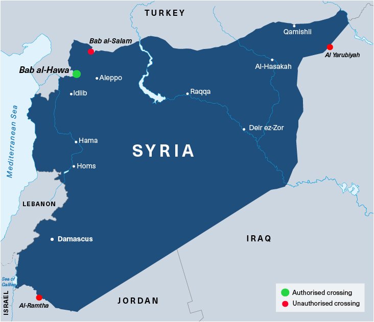 Il valico di Bab al-Hawa, passaggio di frontiera per gli aiuti umanitari in Siria